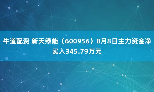 牛道配资 新天绿能（600956）8月8日主力资金净买入345.79万元