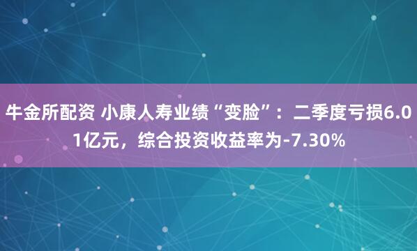 牛金所配资 小康人寿业绩“变脸”：二季度亏损6.01亿元，综合投资收益率为-7.30%
